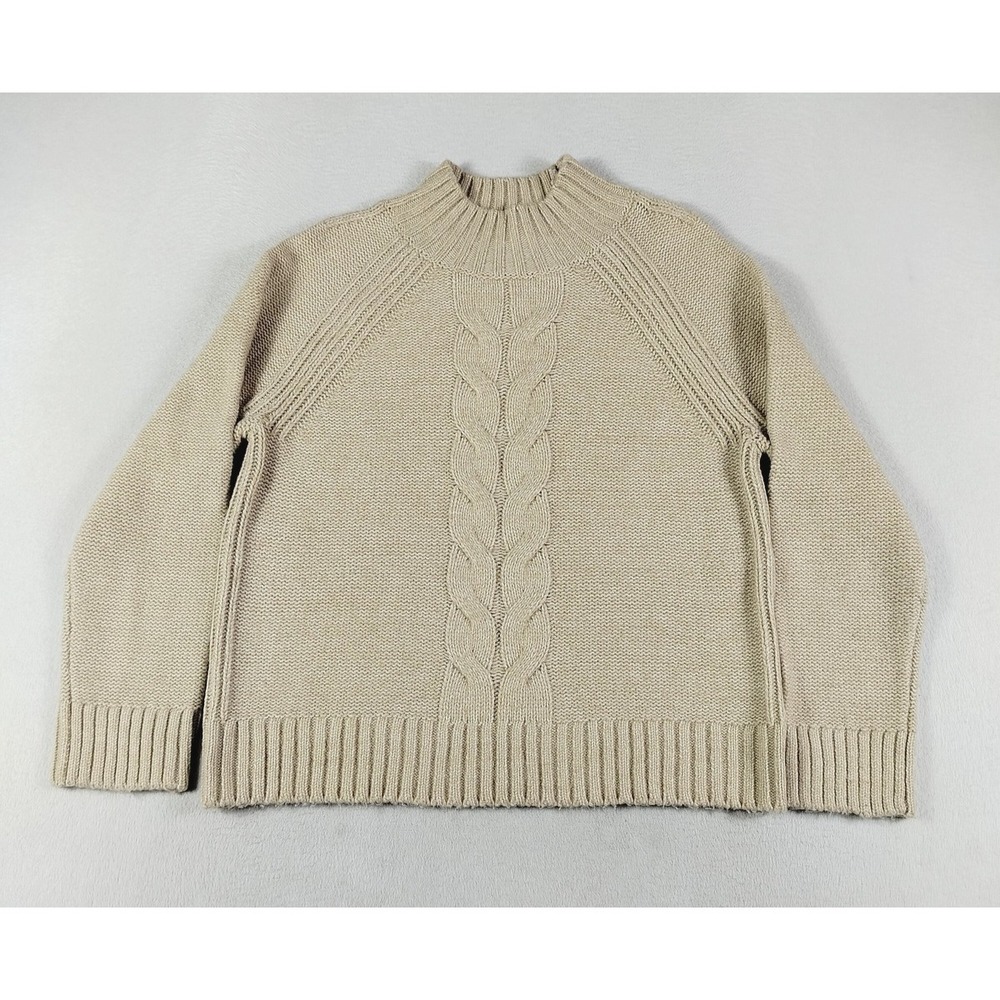 Vintage Tommy Hilfiger Sweater Womens XL Beige Y2K Cable‎ Knit Pullover Raglan